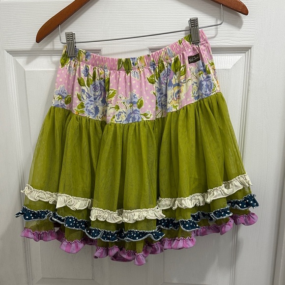 Matilda Jane Other - Matilda Jane Olive Green Tiered Skirt with Floral Pink Waistband